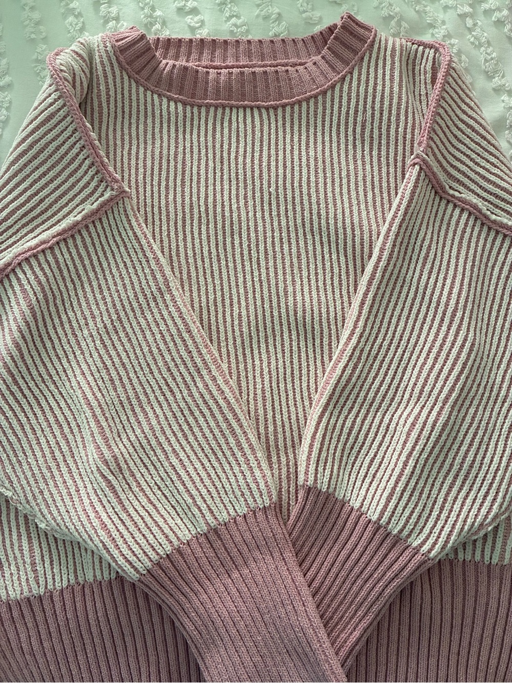Altar'd State Pink & Cream Striped Crewneck Sweater